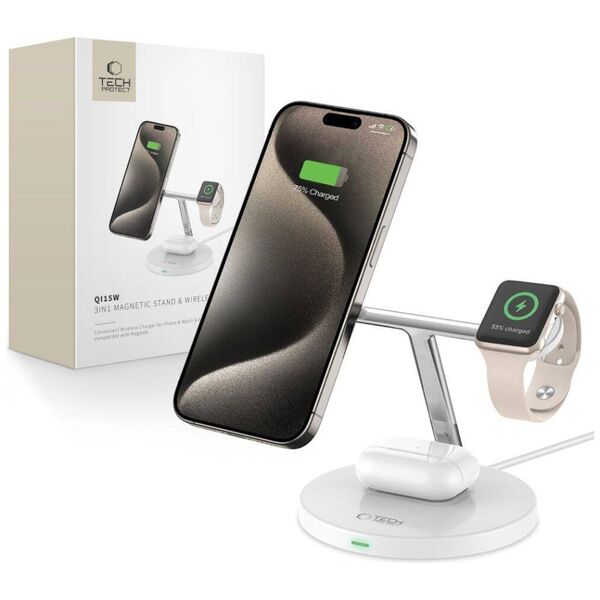 Wireless Charger 3in1 MagSafe Quick Charge Tech-Protect A35 white 5906302309559
