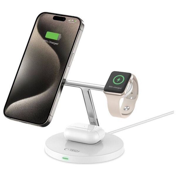 Wireless Charger 3in1 MagSafe Quick Charge Tech-Protect A35 white 5906302309559