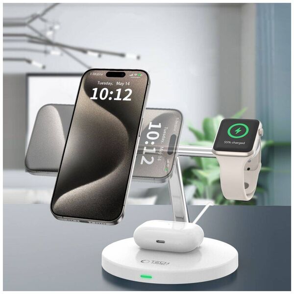 Wireless Charger 3in1 MagSafe Quick Charge Tech-Protect A35 white 5906302309559