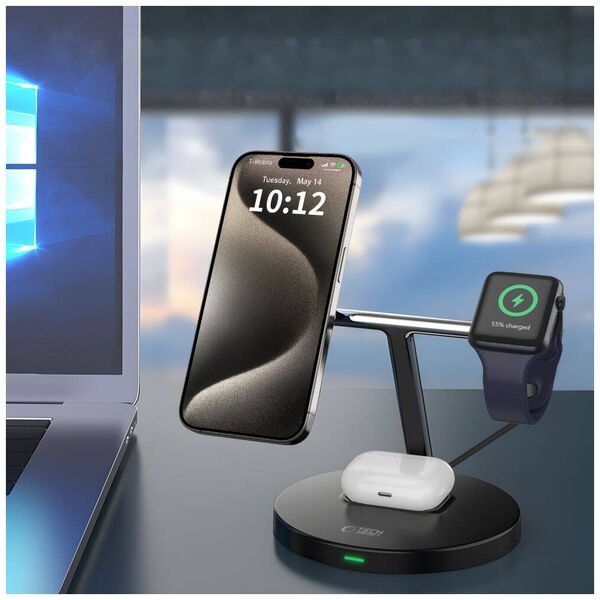 Wireless Charger 3in1 MagSafe Quick Charge Tech-Protect A35 black 5906302309566