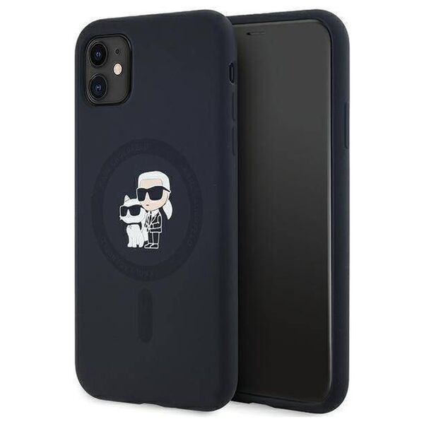 Original Case IPHONE 11 / XR Karl Lagerfeld Hardcase Silicone Karl & Choupette Magsafe (KLHMN61SCMKCRHK) black 3666339253943