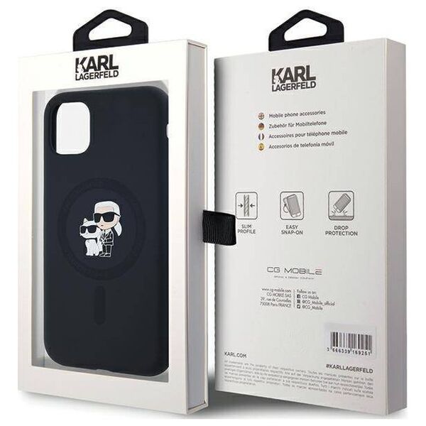 Original Case IPHONE 11 / XR Karl Lagerfeld Hardcase Silicone Karl & Choupette Magsafe (KLHMN61SCMKCRHK) black 3666339253943