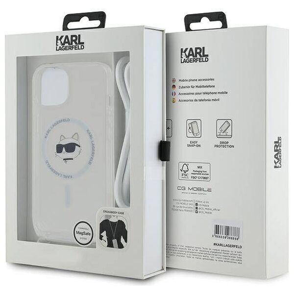 Original Case IPHONE 13 / 14 / 15 Karl Lagerfeld Hardcase IML Choupette Head & Cord MagSafe (KLHMP13MHCCHNT) transparent 3666339287054