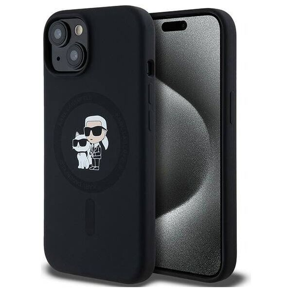 Original Case IPHONE 13 / 14 / 15 Karl Lagerfeld Hardcase Silicone Karl & Choupette Magsafe (KLHMP15SSCMKCRHK) black 3666339254049