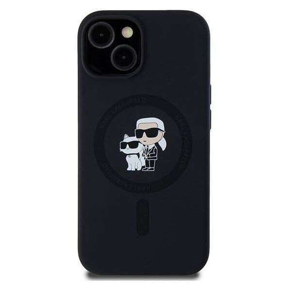 Original Case IPHONE 13 / 14 / 15 Karl Lagerfeld Hardcase Silicone Karl & Choupette Magsafe (KLHMP15SSCMKCRHK) black 3666339254049
