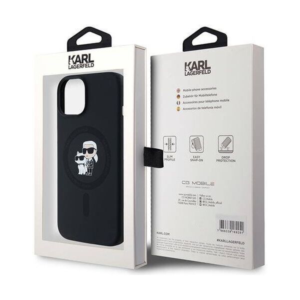 Original Case IPHONE 13 / 14 / 15 Karl Lagerfeld Hardcase Silicone Karl & Choupette Magsafe (KLHMP15SSCMKCRHK) black 3666339254049