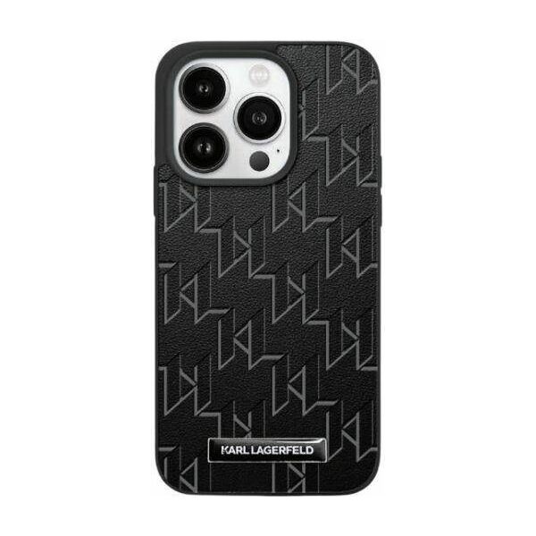 Original Case APPLE IPHONE 15 PRO MAX Karl Lagerfeld Hardcase Leather Monogram Metal Logo (KLHMP15XPKHPORPK) black 3666339253653