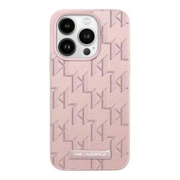 Original Case APPLE IPHONE 15 PRO MAX Karl Lagerfeld Hardcase Leather Monogram Metal Logo (KLHMP15XPKHPORPP) pink 3666339253936