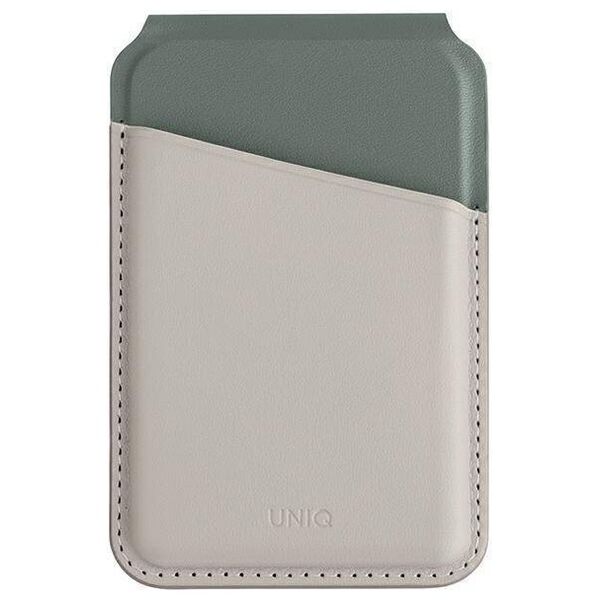 MagSafe Card Wallet IPHONE Z MAGSAFE UNIQ Magnetic RFID Wallet and Phone Stand beige & green 8886463688403