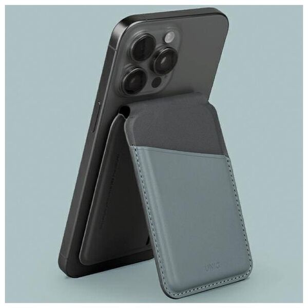 MagSafe Card Wallet IPHONE Z MAGSAFE UNIQ Magnetic RFID Wallet and Phone Stand blue & black 8886463688410