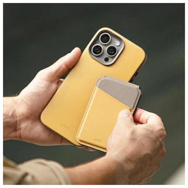 MagSafe Card Wallet IPHONE Z MAGSAFE UNIQ Magnetic RFID Wallet and Phone Stand yellow & gray 8886463688427