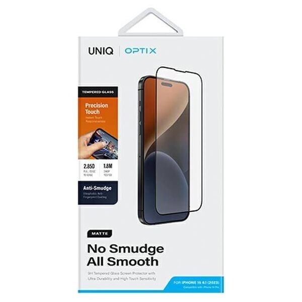 Tempered Glass 5D APPLE IPHONE 15 / 14 PRO UNIQ Optix Matte with Applicator 8886463688502