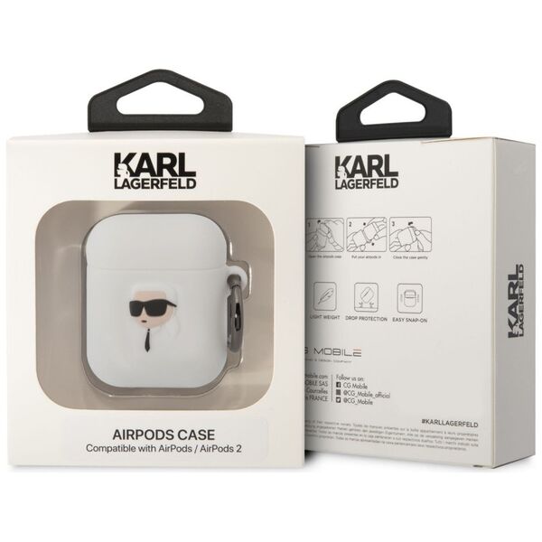 Karl Lagerfeld Logo NFT Karl Head Apple AirPods 1/2 szilikon tok fehér (KLA2RUNIKH) 3666339087838