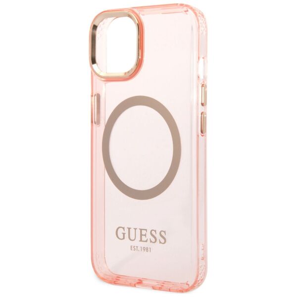 Guess Apple iPhone 14 Plus (6.7) Translucent MagSafe hátlapvédő tok pink (GUHMP14MHTCMP) 3666339069674