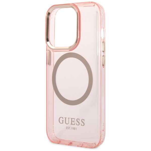 Guess Apple iPhone 14 Pro (6.1) Translucent MagSafe hátlapvédő tok pink (GUHMP14LHTCMP) 3666339069681