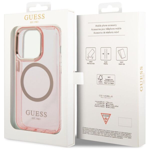 Guess Apple iPhone 14 Pro (6.1) Translucent MagSafe hátlapvédő tok pink (GUHMP14LHTCMP) 3666339069681