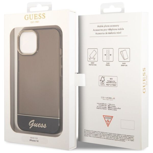 Guess Apple iPhone 14 Plus (6.7) PC/TPU Camera Outline Translucent hátlapvédő tok fekete (GUHCP14MHGCOK) 3666339088231