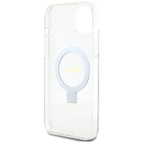Guess Apple iPhone 15 Plus (6.7) IML Ring Stand Glitter hátlapvédő tok átlátszó (GUHMP15MHRSGSD) 3666339156619