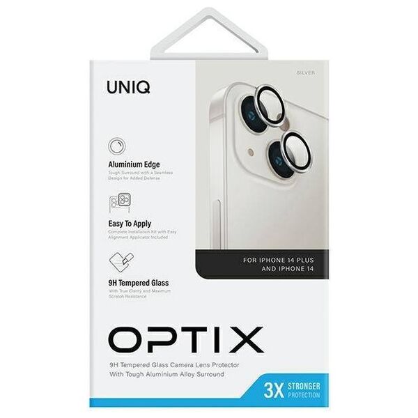 Tempered Glass for Camera IPHONE 14 / 14 PLUS UNIQ Optix Aluminium Camera Lens Protector z Aplikatorem srebrny 8886463682401