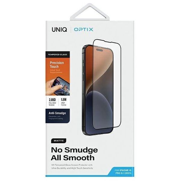 Tempered Glass 5D APPLE IPHONE 15 PRO UNIQ Optix Matte with Applicator 8886463685976