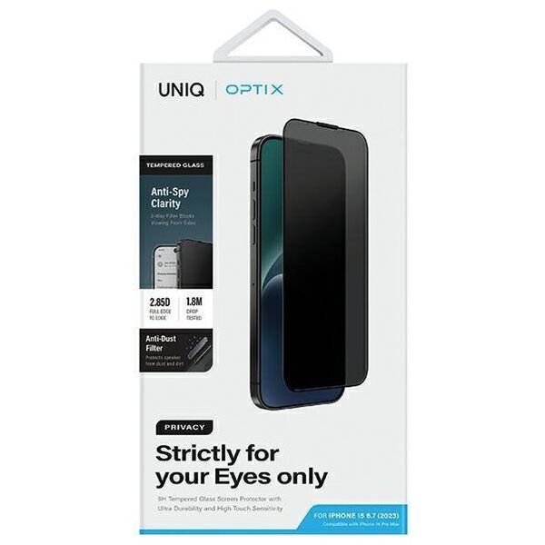 Tempered Glass 5D APPLE IPHONE 15 PLUS UNIQ Optix Privacy with Applicator 8886463685938