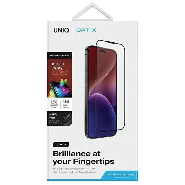 Tempered Glass 5D APPLE IPHONE 15 UNIQ Optix Vivid with Applicator 8886463685884