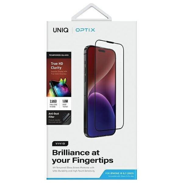 Tempered Glass 5D APPLE IPHONE 15 PLUS UNIQ Optix Vivid with Applicator 8886463685921