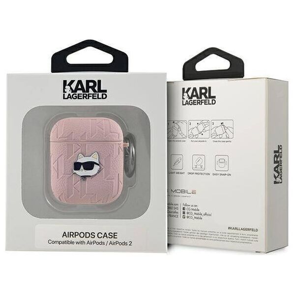 Original Case APPLE AIRPODS Karl Lagerfeld Cover Monogram Choupette Head pink 3666339283711