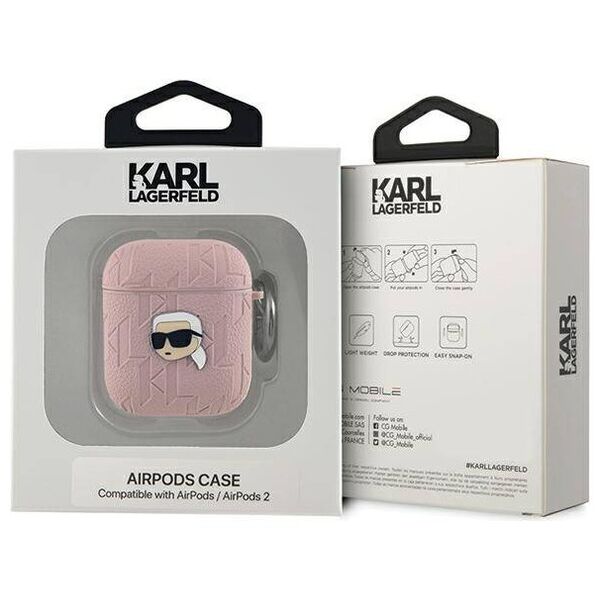 Original Case APPLE AIRPODS Karl Lagerfeld Cover Monogram Karl Head pink 3666339283759