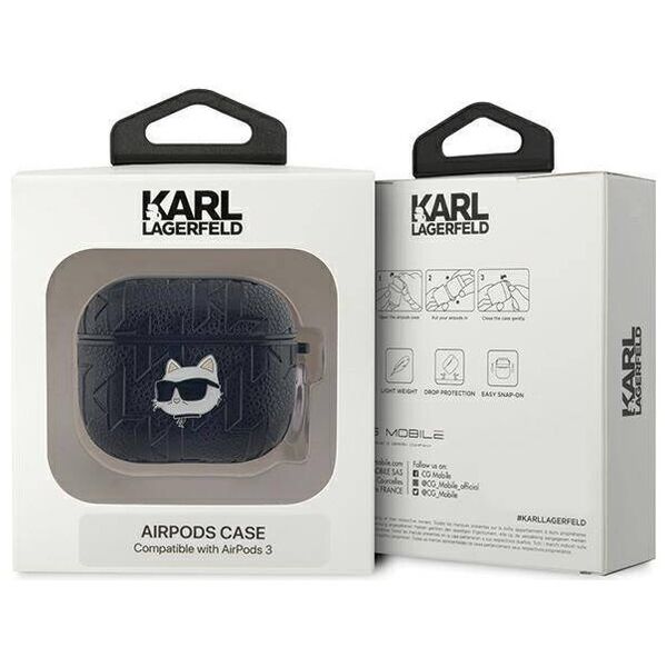 Original Case APPLE AIRPODS 3 Karl Lagerfeld Cover Monogram Choupette Head black 3666339283612