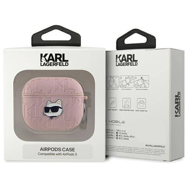 Original Case APPLE AIRPODS 3 Karl Lagerfeld Cover Monogram Choupette Head pink 3666339283735