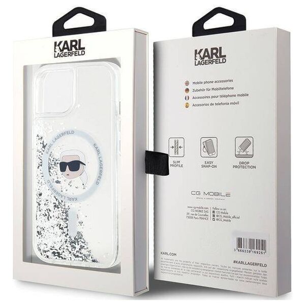 Original Case IPHONE 13 / 14 / 15 Karl Lagerfeld Hardcase Silicone Choupette Head MagSafe (KLHMP15SLGKISGH) transparent 3666339285586