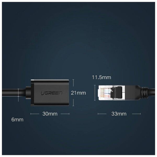 UGREEN Cat 6 FTP Ethernet RJ45 Extension Male/Female PatchCords with Shielding 3m (black) 6957303882823