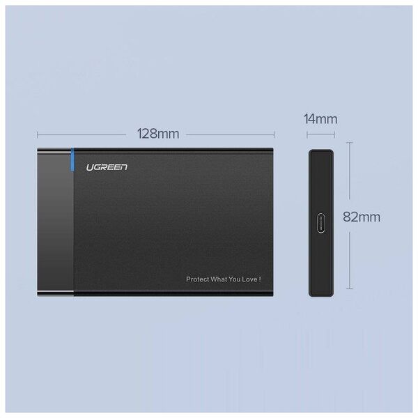 2.5" External HDD/SSD enclosure UGREEN US221, SATA 3.0, USB-C, 50cm (black) 6957303838486