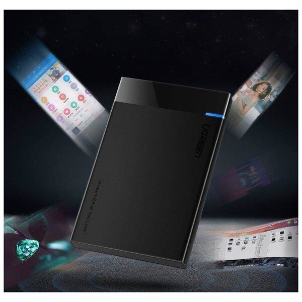 2.5" External HDD/SSD enclosure UGREEN US221, SATA 3.0, USB-C, 50cm (black) 6957303838486