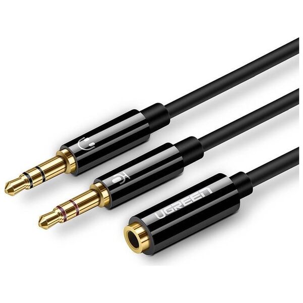 UGREEN AV140 AUX audio splitter headphone + microphone to 3.5 mm mini jack cable, ABS (black) 6957303828982