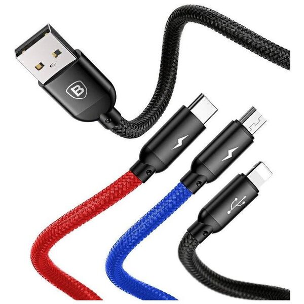 Baseus 3in1 Cable USB-C / Lightning / Micro 3,5A 0,3m (Black) 6953156273931