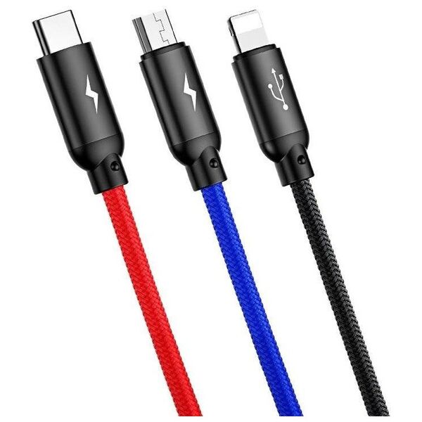 Baseus 3in1 Cable USB-C / Lightning / Micro 3,5A 0,3m (Black) 6953156273931