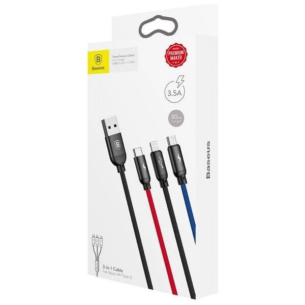 Baseus 3in1 Cable USB-C / Lightning / Micro 3,5A 0,3m (Black) 6953156273931
