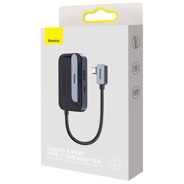 Hub 6in1 Baseus PadJoy Series USB-C to USB 3.0 + HDMI + USB-C PD + jack 3.5mm + SD/TF (Grey) 6932172613952