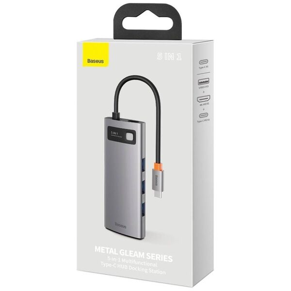 Hub 5in1 Baseus Metal Gleam Series, USB-C to 3x USB 3.0 + HDMI + USB-C PD 6953156204638