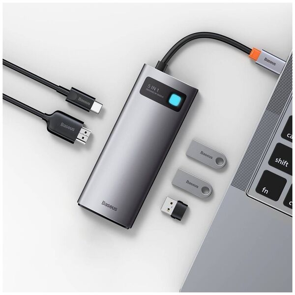 Hub 5in1 Baseus Metal Gleam Series, USB-C to 3x USB 3.0 + HDMI + USB-C PD 6953156204638