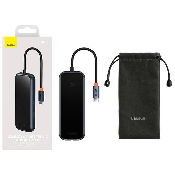 Hub 5in1 Baseus AcmeJoy series USB-C to 2xUSB 3.0 + USB 2.0 + USB-C PD + RJ45 (dark grey) 6932172613907