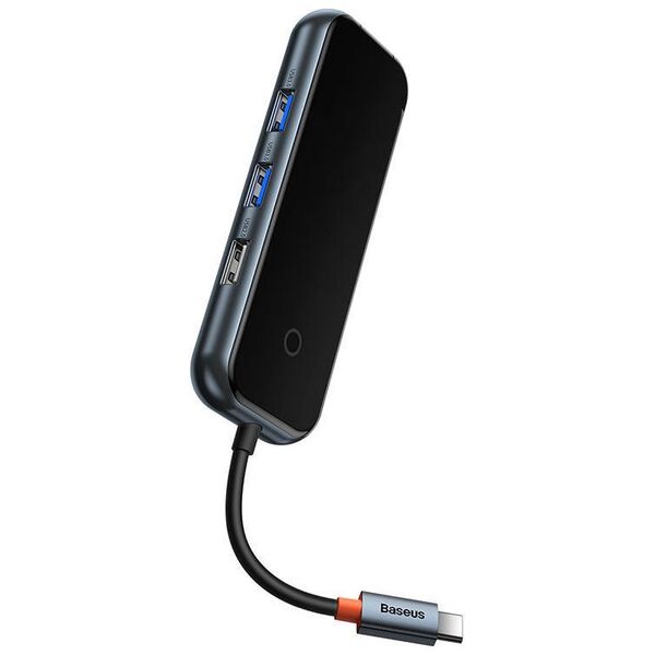 Hub 5in1 Baseus AcmeJoy series USB-C to 2xUSB 3.0 + USB 2.0 + USB-C PD + RJ45 (dark grey) 6932172613907