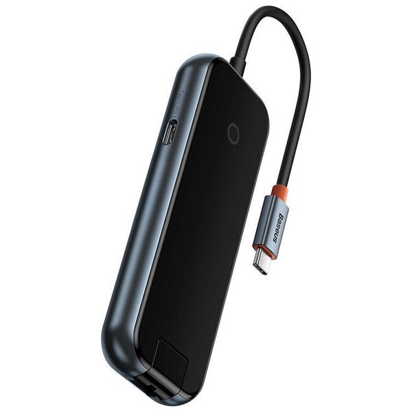 Hub 5in1 Baseus AcmeJoy series USB-C to 2xUSB 3.0 + USB 2.0 + USB-C PD + RJ45 (dark grey) 6932172613907