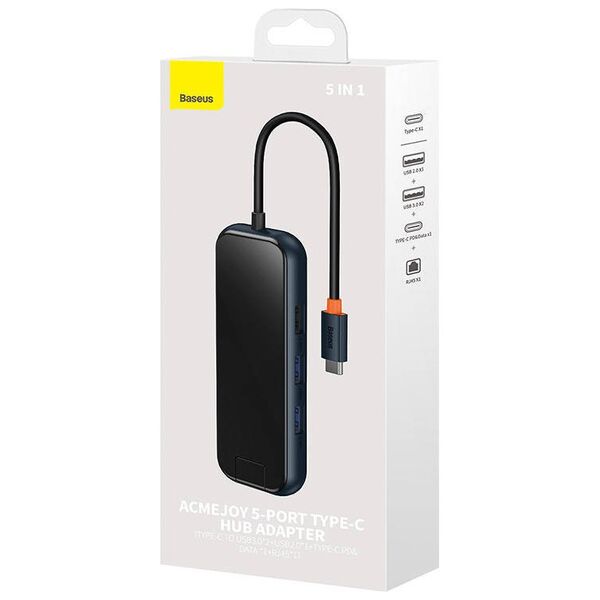 Hub 5in1 Baseus AcmeJoy series USB-C to 2xUSB 3.0 + USB 2.0 + USB-C PD + RJ45 (dark grey) 6932172613907
