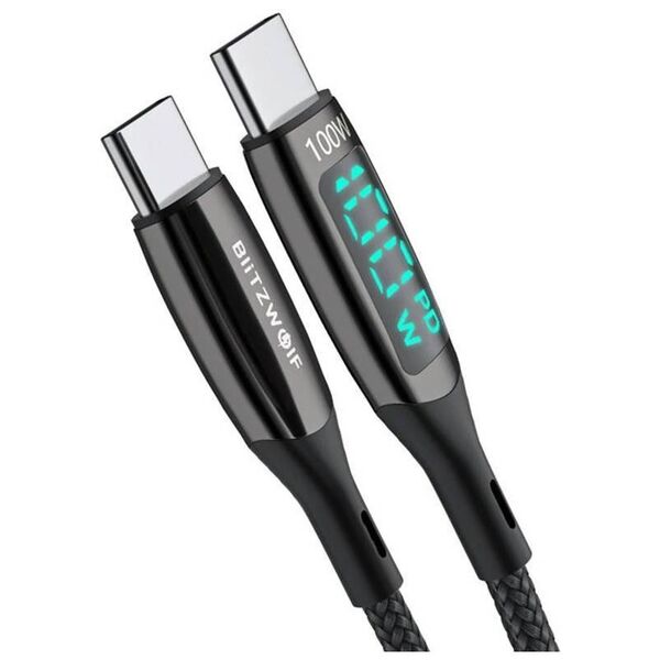 USB-C to USB-C cable BlitzWolf BW-TC23, with display, 100W, 1.8m (black) 5905316147171