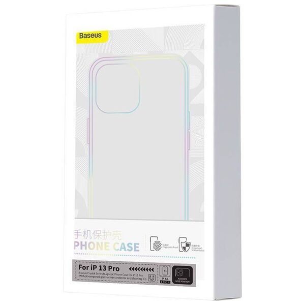 Phone case Baseus Magnetic Crystal Clear for iPhone 13 Pro (transparent) with all-tempered-glass screen protector and cleaning kit 6932172627799