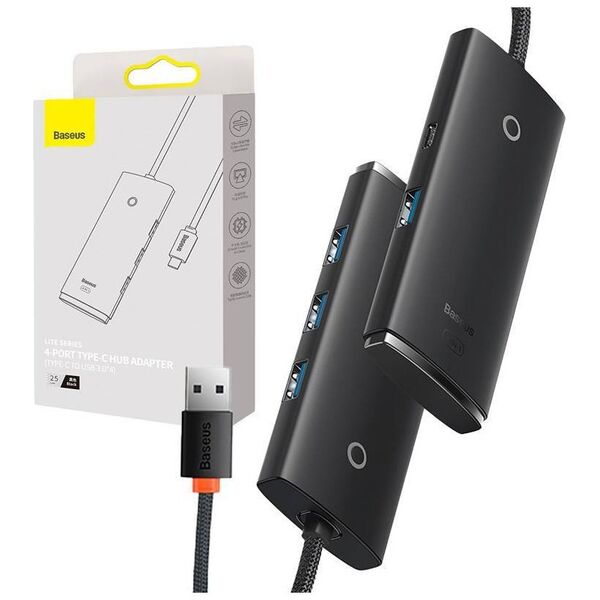 HUB  Adapter 4-Port USB-C Baseus OS-Lite 25cm (Black) 6932172628352