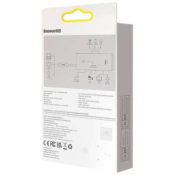 Hub Baseus OS Lite 6-Port (Type-C to HDMI+USB3.0*2+PD+SD/TF) (black 6932172628376